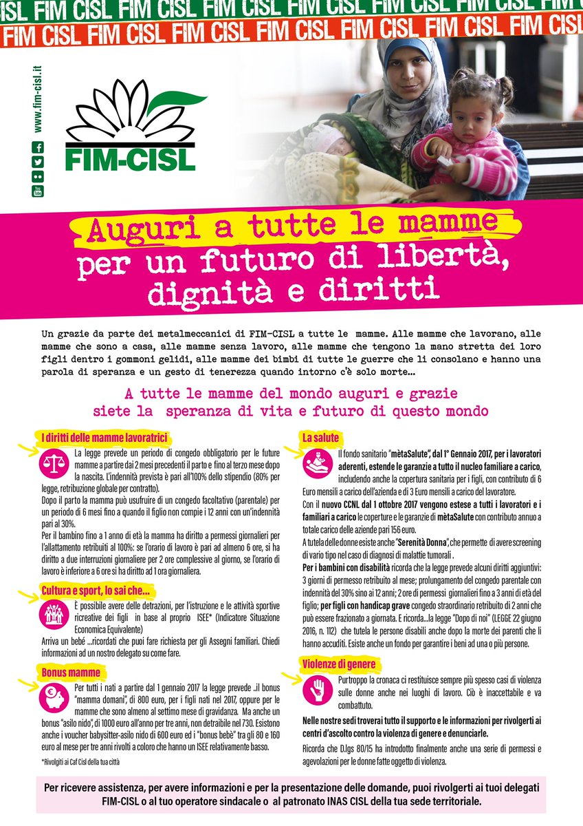 FIMCislStampa's tweet photo. #festadellamamma auguri dai Metalmeccanici #FIM a tutte le mamme per un futuro di libertà, dignità e diritti https://t.co/a6jmgUpvYB