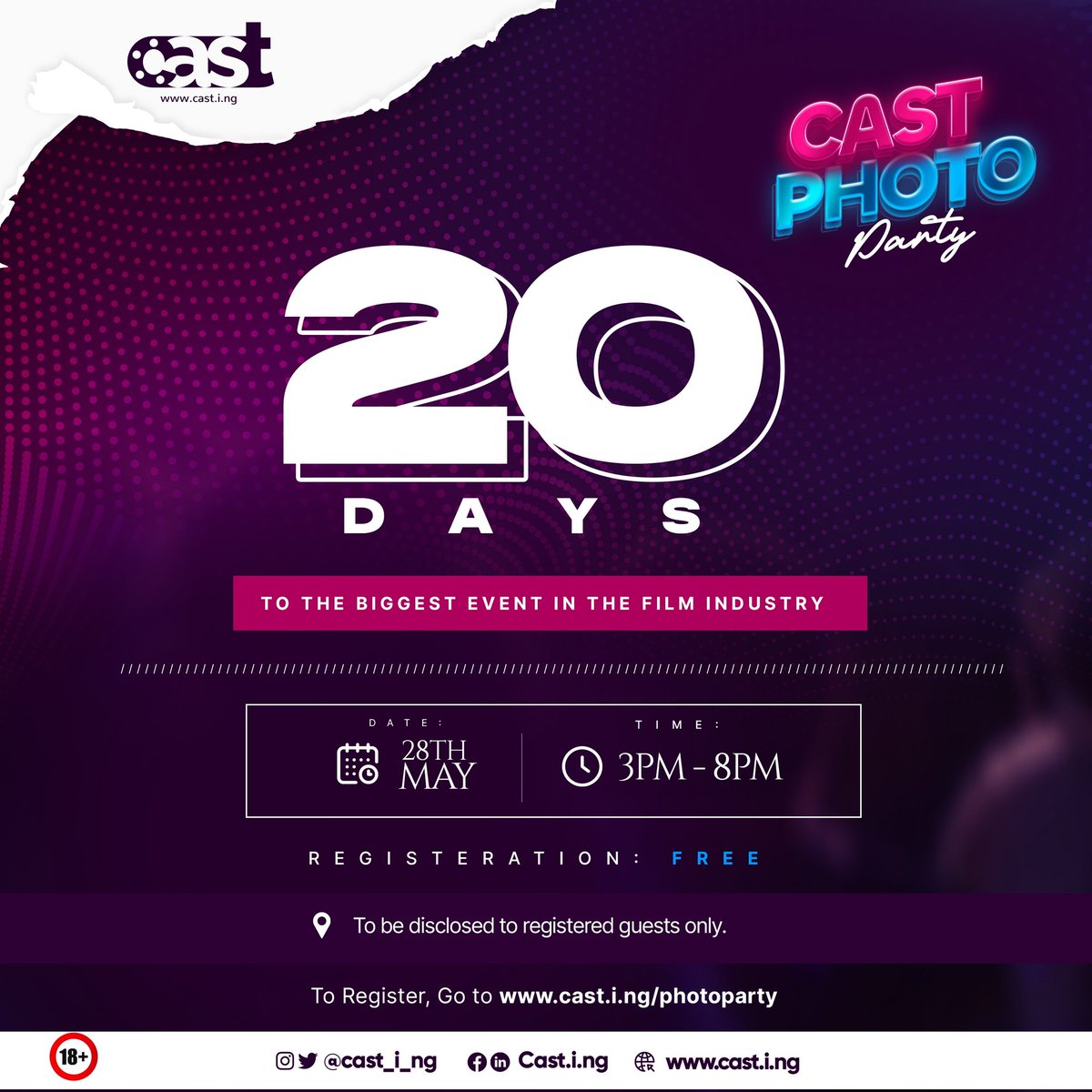 thecastingplace's tweet photo. The #countdown to our event has begun! ✨🎉🎉
You are only 20 days away from attending the first-ever #photoparty hosted by us here @cast_i_ng
If you are ready to be seen and to make an impact on your #Career in the film industry? You know where to be💯 https://t.co/CYzCg8fTQh