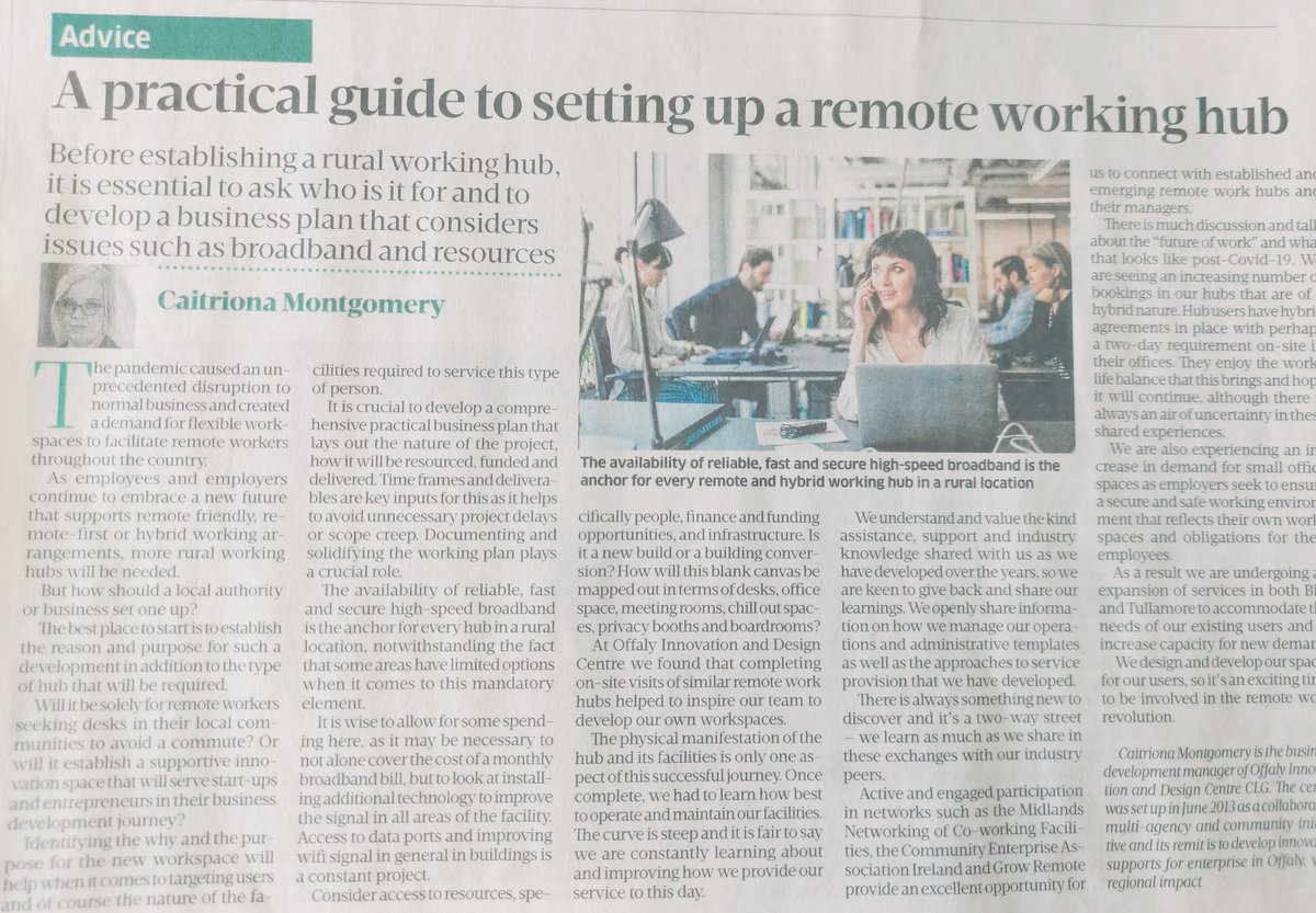 streamBIRR's tweet photo. Delighted to contribute to this week's @businessposthq 'This Working Life' advice column &amp; share our experience.https://t.co/MTOfGzXbhO #hotdeskbirr #connectedhub #businessdev @offalycoco @LOFARIreland @LEOOffaly @GrowRemoteIrl @MidlandsIreland @JunctionOffaly @eHiveEdenderry https://t.co/yR0FzGcfLo