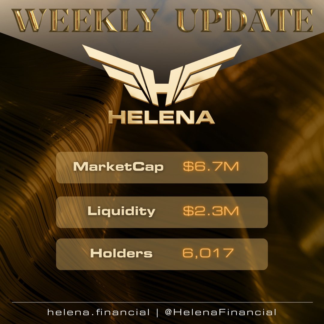 💥 Helena Financial Weekly Updates 💥

MarketCap = $6.7M
Liquidity = $2.3M
Holders = 6,017

Web: Helena.financial

#PassiveIncome #DeFi #BSC $TITANO $LIBERO $Sphere $Helena