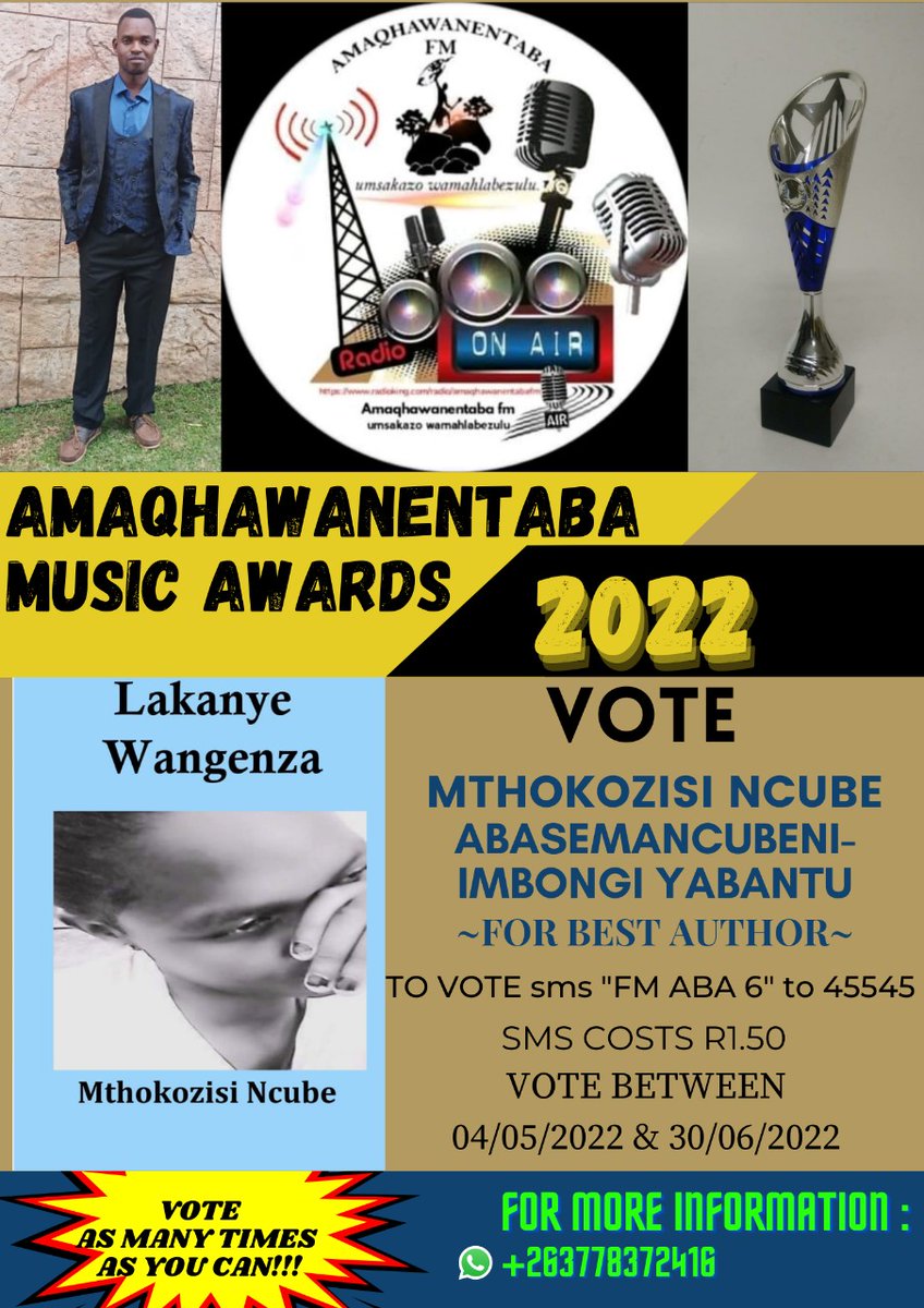 Hello good people. May you kindly vote for me. To vote sms FM ABA 6 to 45545 as many times as you can.