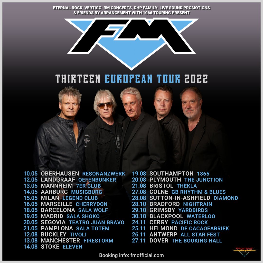 FMofficial's tweet photo. Our #Thirteen EuropeanTour2022 rolls into Europe on Tuesday. 

Special Guests are #EdgeOfForever in Germany, Netherlands, Switzerland (with #SecondReign opening) and Italy, and @Bob_Saliba in France.

Stage times for these shows are up at https://t.co/3K037oyRgB 

#FMlive https://t.co/92wHa9U3qw
