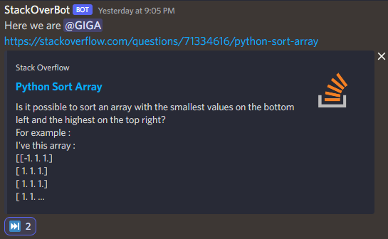 AlanParadis_'s tweet photo. Hey ! I have a little side-project
I've made a little Discord Bot that can be used to search StackOverflow question !
https://t.co/o6VrN821uI
#Python #developer #Discord #development https://t.co/NyvX0tye78