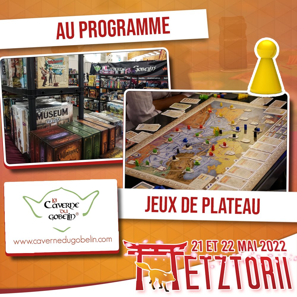 📢Amateurs de jeux de plateau, c'est pour vous😎

La Caverne <a href="/dugobelin/">La Caverne du Gobelin</a> vous organise un espace spécial pour vous faire découvrir et jouer à de nombreux jeux de plateau et de société !🎲

Rendez-vous le 21-22 mai au Parc des Expos de Metz !
🌸Billetterie : metztorii.fr/#billetterie