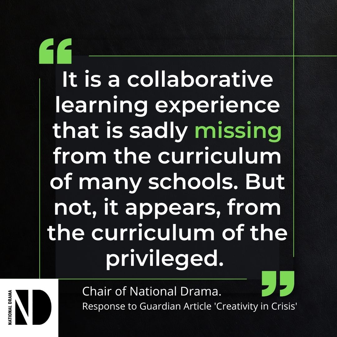 Mark Rylance asks 'If, in modern day England, an institution like Eton deems drama important enough to have 2 theatres, why are we allowing the government to cut arts education from the life of the rest of our young people?' This question is one that should be urgently addressed