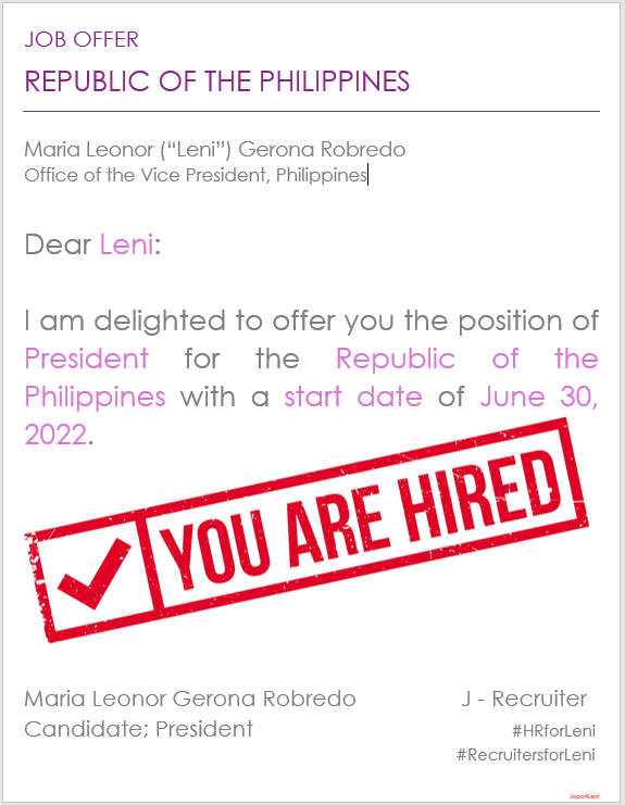 portrayitblack's tweet photo. #LeniRobredo #IpanaloNa10to #KulayRosasAngBukas #JobOffer4Leni #ContractSigning #Recruiters4Leni #RecruitersForleni #HRforLeni #MayNanaloNa @lenirobredo https://t.co/a39EQdlVrs