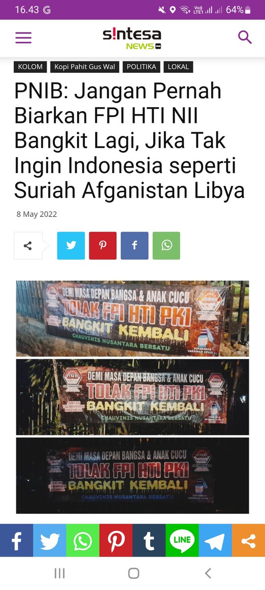 PNIB : Jaga Kampung Desa
Jangan Pernah Biarkan FPI HTI bangkit jika tak ingin Khilafah Radikalisme Terorisme berkuasa seprti Afganistan Suriah
#JanganTalibanisasiIndonesia
#JanganSuriahkanIndonesia
#TolakFpiHtiBangkitLagi
#LawanKhilafahRadikalismeTerorisme
sintesanews.com/pnib-jangan-pe…