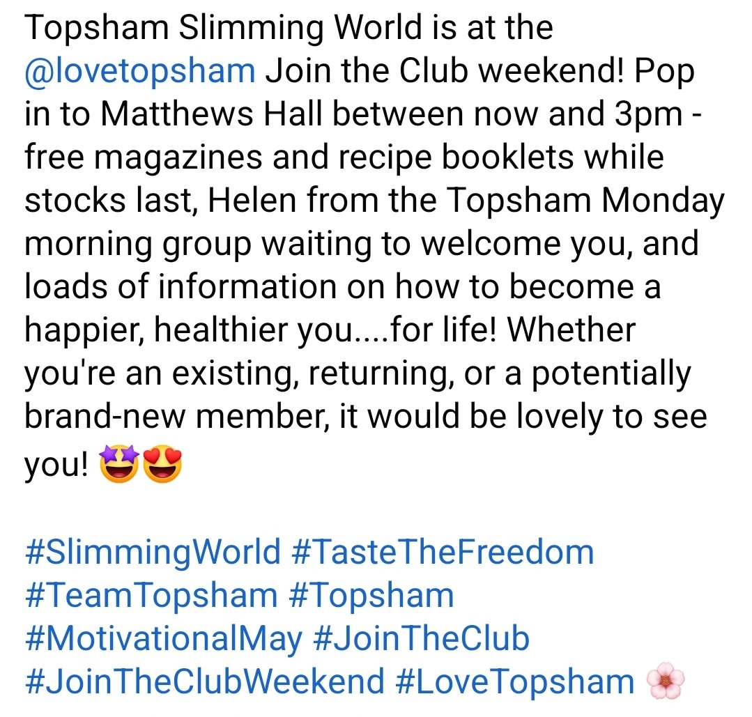 HelenSWGroups's tweet image. @lovetopsham @mathewshallcafe

#SlimmingWorld #TasteTheFreedom #TeamTopsham #Topsham #MotivationalMay #JoinTheClub #JoinTheClubWeekend #LoveTopsham 🌸