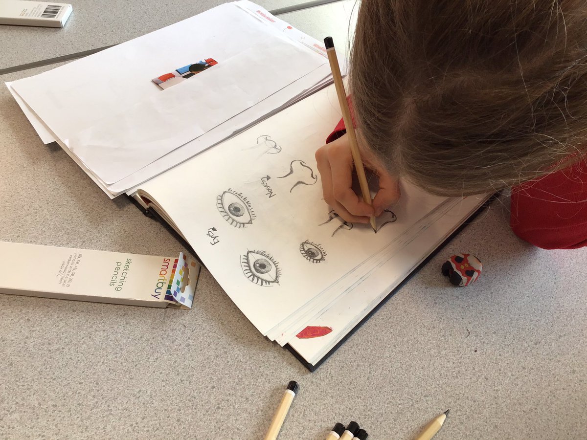 Miss_GohilKMPA's tweet photo. In Art week, we learnt in-depth sketching techniques in how to sketch different parts of the face ready to sketch the Queen for her Jubilee @kestrelmead #kestrelart #concentration #itsoktomakemistakes #practise https://t.co/hlhKjvD3Ai