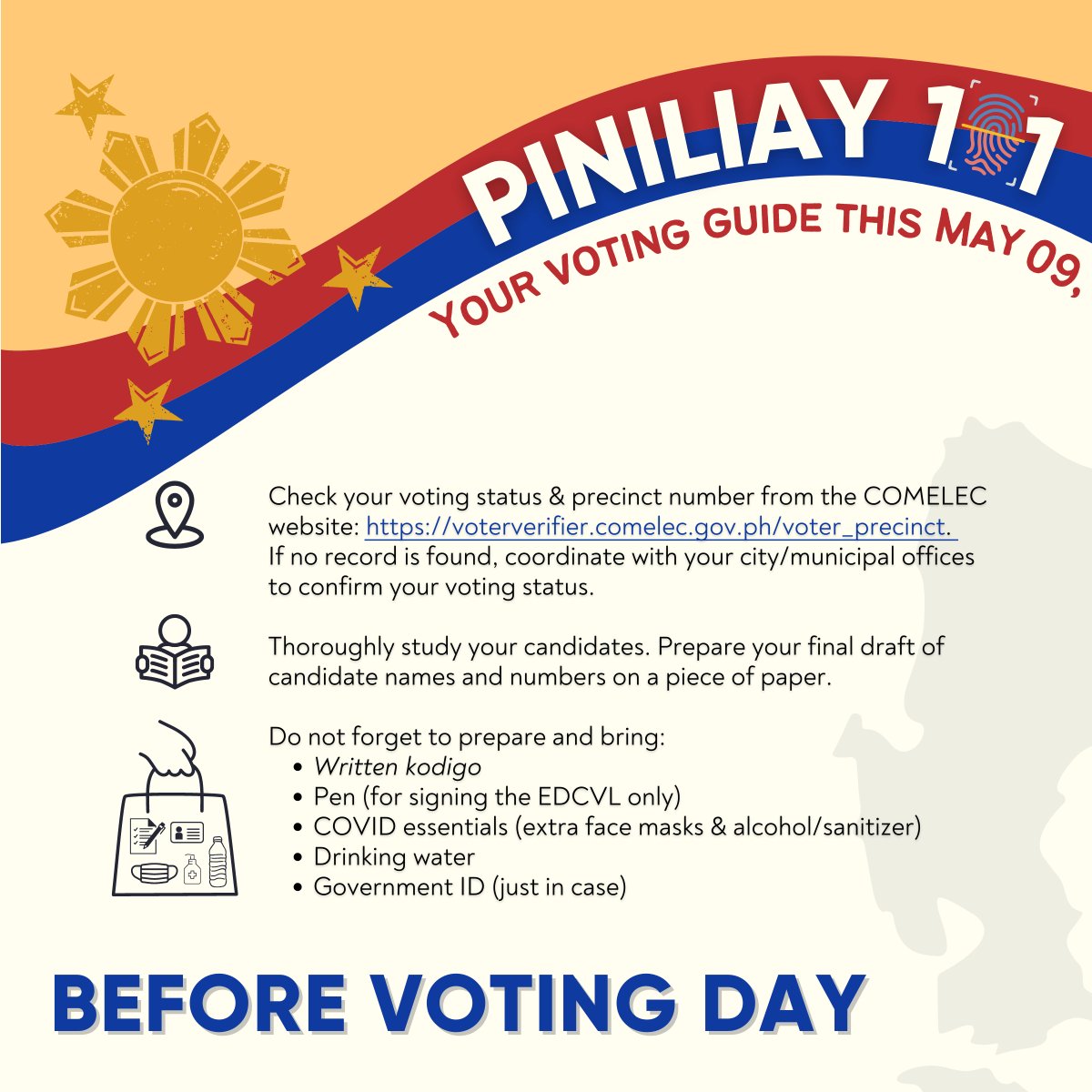 setsailph's tweet photo. 𝗣𝗜𝗡𝗜𝗟𝗜𝗔𝗬 𝟭𝟬𝟭: 𝘠𝘰𝘶𝘳 𝘝𝘰𝘵𝘪𝘯𝘨 𝘎𝘶𝘪𝘥𝘦 𝘵𝘩𝘪𝘴 𝘔𝘢𝘺 09, 2022 𝘌𝘭𝘦𝘤𝘵𝘪𝘰𝘯𝘴 🗳 https://t.co/W0hRK7jR1q
