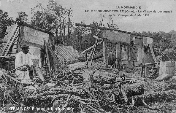 Il y a 99 ans, le 8 mai 1923, de violents #orages frappaient #Bretagne et #Normandie, avec chutes de #grêle et 2 #tornades. La plus forte s'abat sur l'#Orne avec des rafales proches de 250 km/h (EF3) et des dégâts sévères. Dossier avec photos d'époque : 