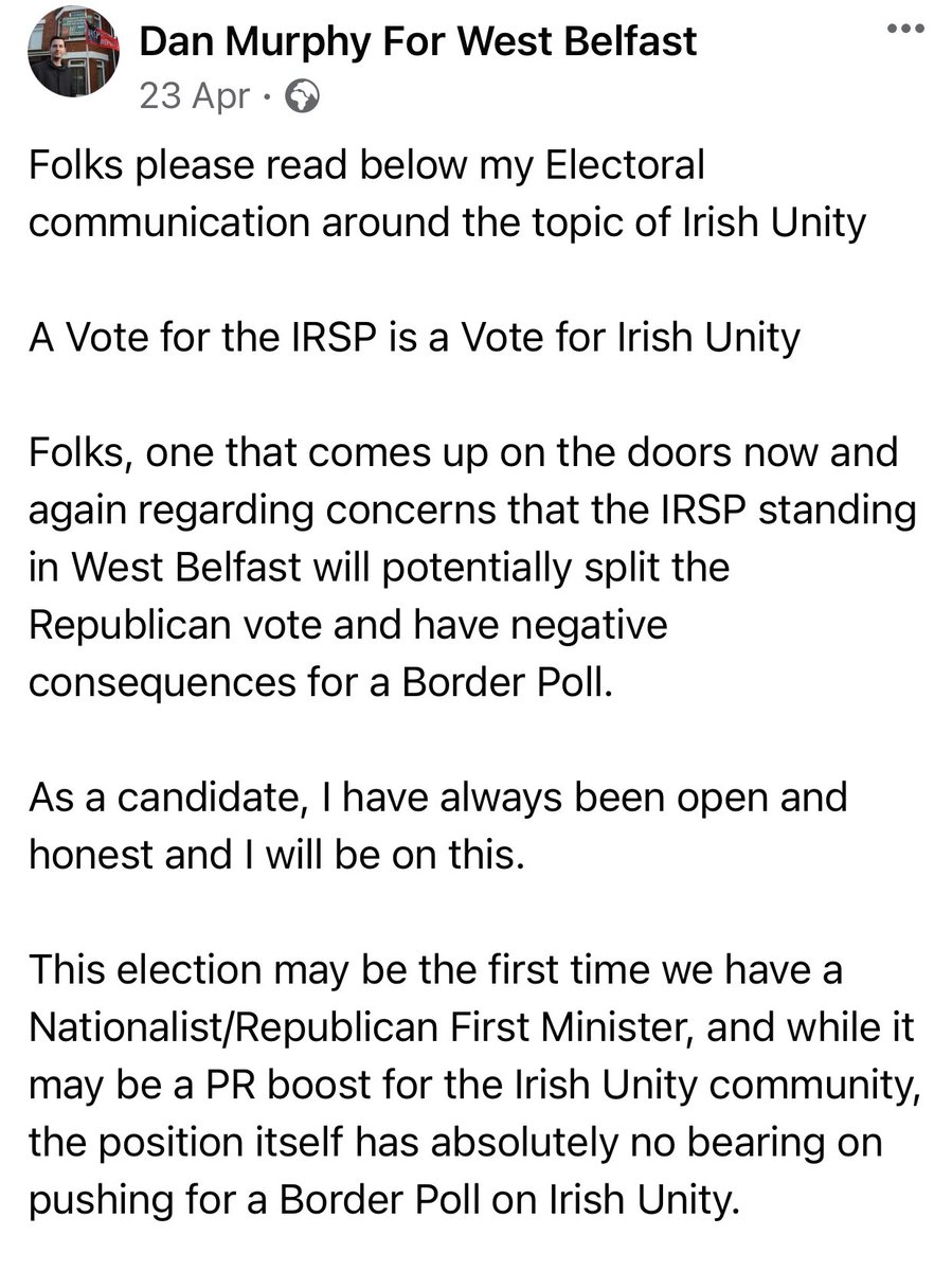redoctoberirp's tweet image. The British SOS has just turned down the prospect of a Border Poll on #IrishUnity, saying the Nationalist electorate are not a majority.

The IRSP are correct again it seems. See Dan Murphy electoral communication from last week.

#YesForUnity