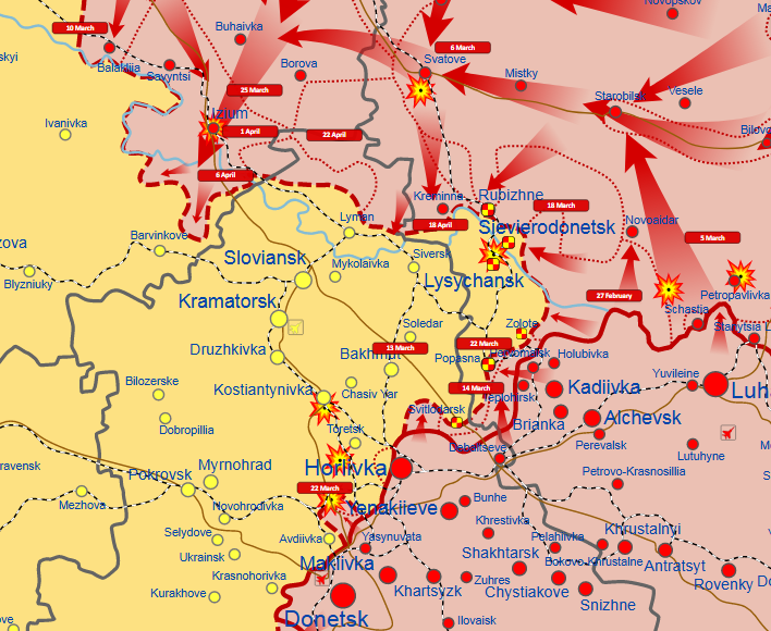 KonProg's tweet photo. Die Kleinstadt #Popasna (21.000 Einwohner) ist an die RU Kriegsverbrecher gefallen. Laut Al Jazeera wollten zuletzt noch 2.000 Einwohner vor der RU Armee fliehen.
Für die Oblast #Luhansk fehlen Poo-tin noch zwei Ortschaften:
#Lyssytschansk (100.000 Einwohner)
#Solote (14.000) https://t.co/f9kUnQEj9d