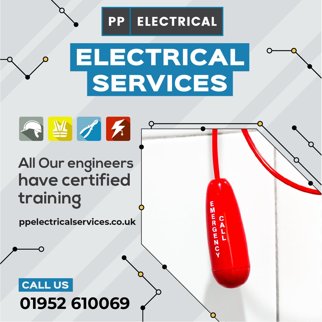 mawebdesign_uk's tweet photo. PP Electrical Services highly experienced engineers are renowned for installing high-quality compliant emergency systems on time and within budget.

Request a quote today 👇
🌐 https://t.co/mpoIh5RO6I
🔗 #Electricians #Telford #Shrewsbury https://t.co/4LuRzUS1E2