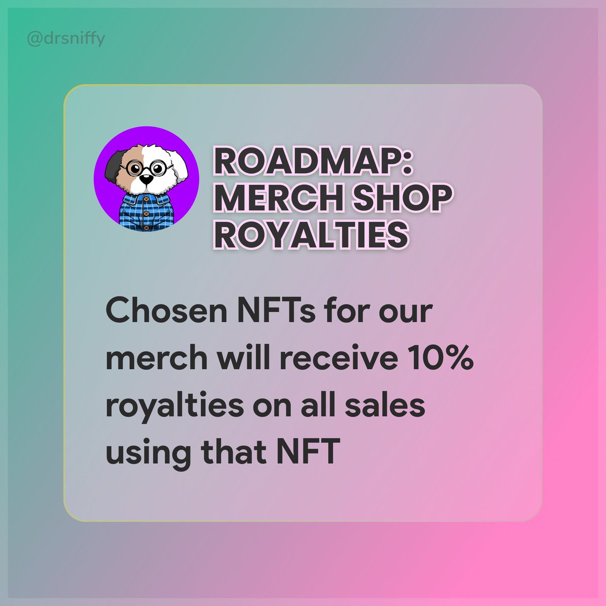 drsniffynft's tweet photo. More about our roadmap! Selected NFTs for our merchandise will receive 10% royalties on all sales using that NFT

Our website: https://t.co/o5FXeSGgIR⁣
Follow us on discord: https://t.co/boMuKDUvar ⁣

#NFT #nftcollector #nftartgallery #nftcollectibles #nfts #hk #hkig #nftart https://t.co/YD3m1VpYs3