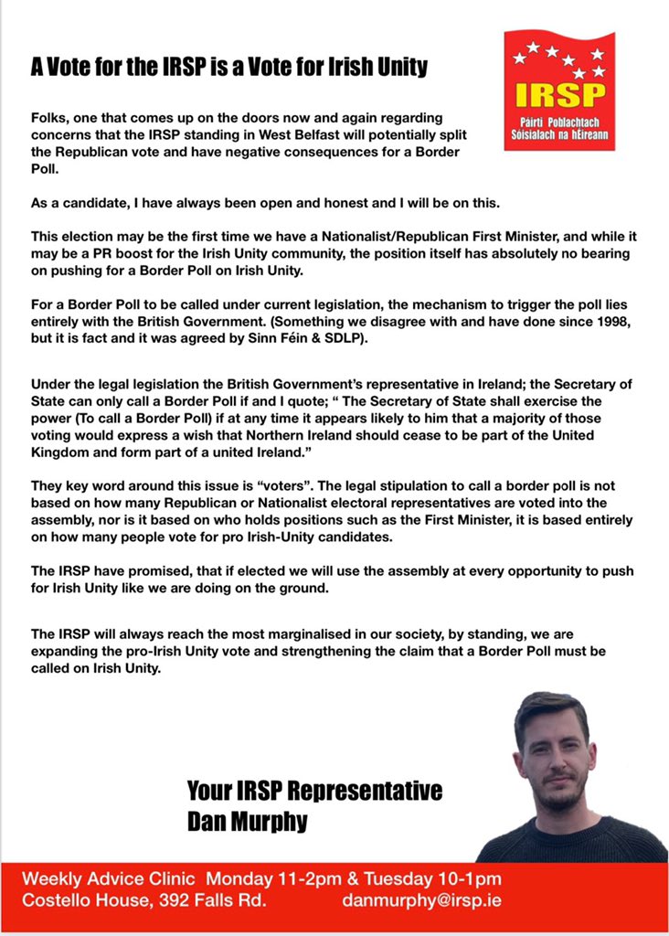 UnityYes's tweet image. The British Secretary of State has just turned down a Border Poll on #IrishUnity as a consequence of #ae22, stating the pro-Irish Unity electorate is not a majority. 

Our endorsed candidate Dan Murphy pointed this out on the 23rd April despite all the FM hype #YesForUnity