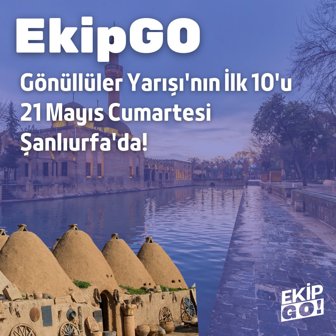 Duyuru 📢
2.Ay ödülü Şanlıurfa tarihimiz değişmiştir. Toplam 8 görev puanının etkileyeceği Şanlıurfa gezimiz 21-22 Mayıs tarihlerine alındı.🥳🏆
Bu aşırı iyi ödüllerden yararlanmak için geç kalmadın! 
Sen de her an mücadeleye katılabilirsin, asla geç değil! :) 
#EkipGO #şanlıurfa