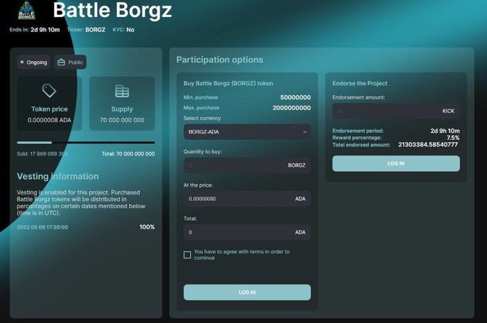 Wooms_Crypto's tweet photo. 🚀 @BattleBorgz  sale on @kicklaunchpad is ongoing. Worth to participate! Hurry up, it ends soon

🔥Price: 0.0000008 ADA
⭐Supply: 70 000 000 000
📢Ends : 9 May UTC 17.30

🚀Sale:
https://t.co/1XBaN6rQvy… https://t.co/q7ERtIKRqV