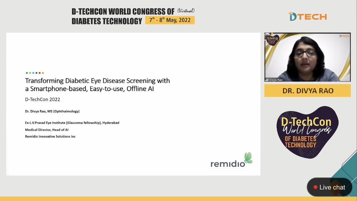 DTechCon's tweet photo. Dr. Divya Rao Talked at DtechCon2022 about Role of AI in diagnosing Glaucoma
Moderated By: Tushar Anil Sadhu
Chaired by: @dramitaol @dramisanghvi @startupindia
Attend Live: https://t.co/JCIjHVho63
#Dtech #DtechCon2022 #healthTech #StartupPavillion #diabetesSummit #healthcare https://t.co/bHXmiUxvFQ