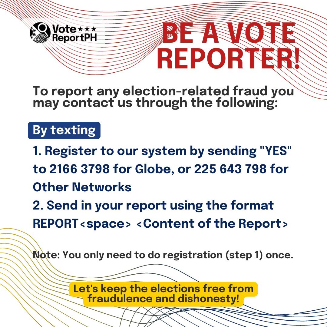 jamzbonifacio's tweet image. Election day na bukas so let's all be vigilant!

Report any instance of fraud you see physically or online by tweeting with the hashtags #VoteReportPH #KontraDaya!

Fraud = fake news/disinformation, vote-buying, harassment of voters/candidates, machine problems

#Halalan2022