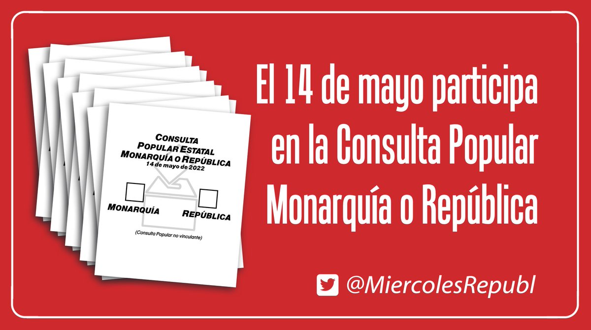 Participa en la Consulta Popular Estatal Monarquía o República, en este enlace tienes los puntos de votación:

🔗 …taformaestatalmonarquiaorepublica.org/puntos-de-vota…

📢 ¡Pásalo! #FelizDomingo