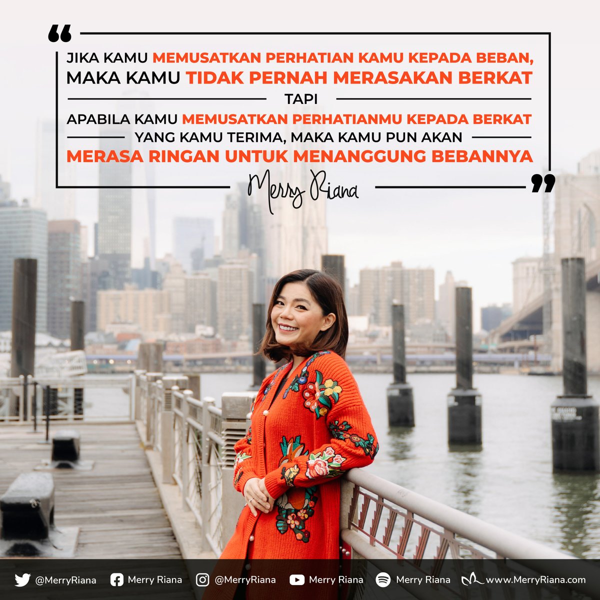 Jika kamu memusatkan perhatian kamu kepada beban, maka kamu tidak pernah merasakan berkat.

Tapi apabila kamu memusatkan perhatianmu kepada berkat yang kamu terima, maka kamu pun akan merasa ringan untuk menanggung bebannya.