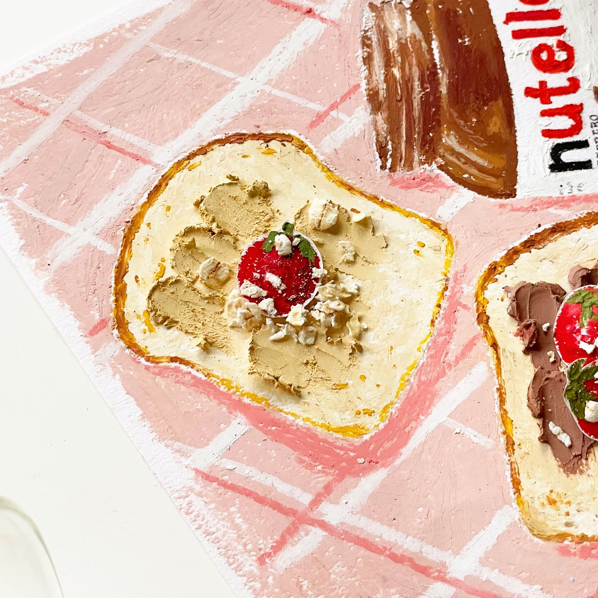 เสริพขนมปัง นูเทลล่าา 🍽🥖🍫 #cake #oilpastel #art  #illustration #cafe