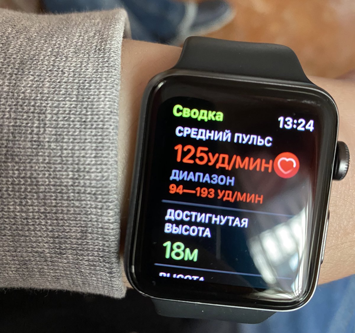 Гуляли с собакой когда началась тревога и мы поспешили домой. По пути нас застал взрыв и крылатая ракета, пролетающая очень низко. Полежали на земле и побежали домой. Теперь решила посмотреть максимальный пульс: