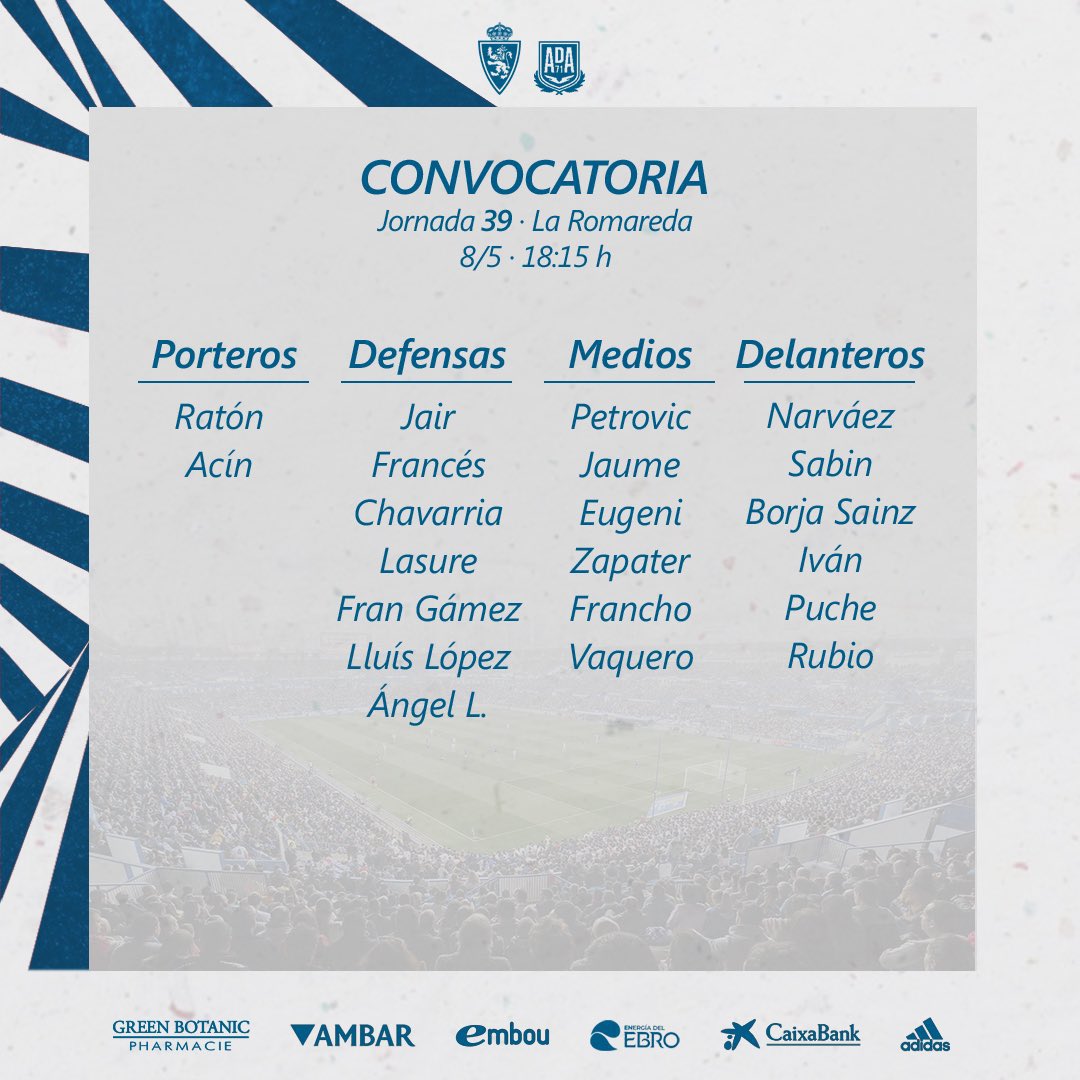 MBlanquillo1932's tweet photo. 📋 JAUME GRAU, gran novedad en la convocatoria para medirse al Alcorcón, a la que regresan Ratón e Iván Azón. Se caen Cristian, Nieto, Vada y Bermejo y entran @avaquero_7 y @RaulRubio99.

❌ También son baja Vigaray, Álvaro Giménez y Nano Mesa por lesión. https://t.co/TIqEnCNMd9