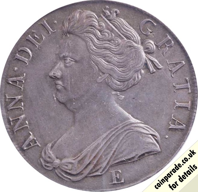 The 1707 Crown - Anne (Edinburgh): Rare Queen Anne Silver Crown, minted in 1707, the year of the formation of the United Kingdom of Great Britain. Under the bust is 'E' showing the coin was minted in Edinburgh. Read more at bit.ly/37vEP5S