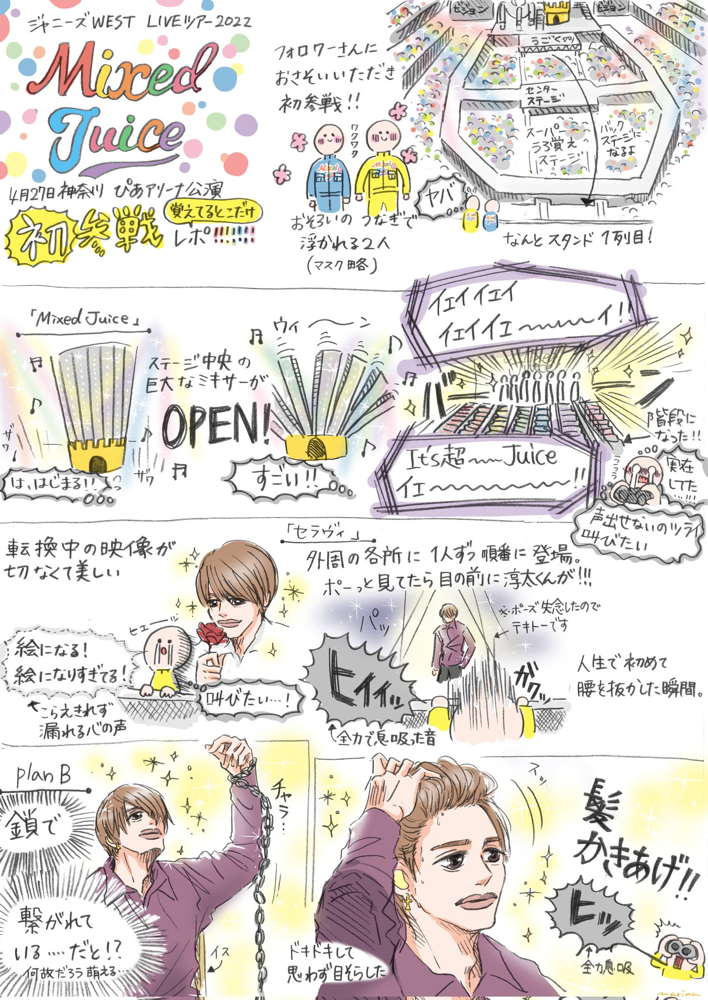 Marina Mixedjuice 4 27ぴあアリーナ公演レポ セトリは載せていませんが ネタバレ含みます 記憶違いもあると思います だいたいこんな感じ くらいにユル くお読みください ジャニーズwest 重岡大毅 桐山照史 中間淳太 神山智洋 藤井