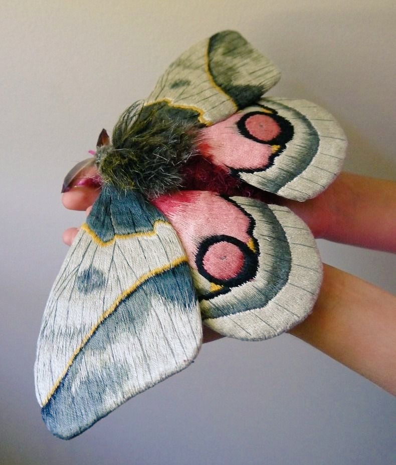 womensart1's tweet photo. Yumi Okita, known for her fabric, embroidery thread, fake fur, wire, and feather sculptures of butterflies and moths #WomensArt https://t.co/J4u1svpJBp