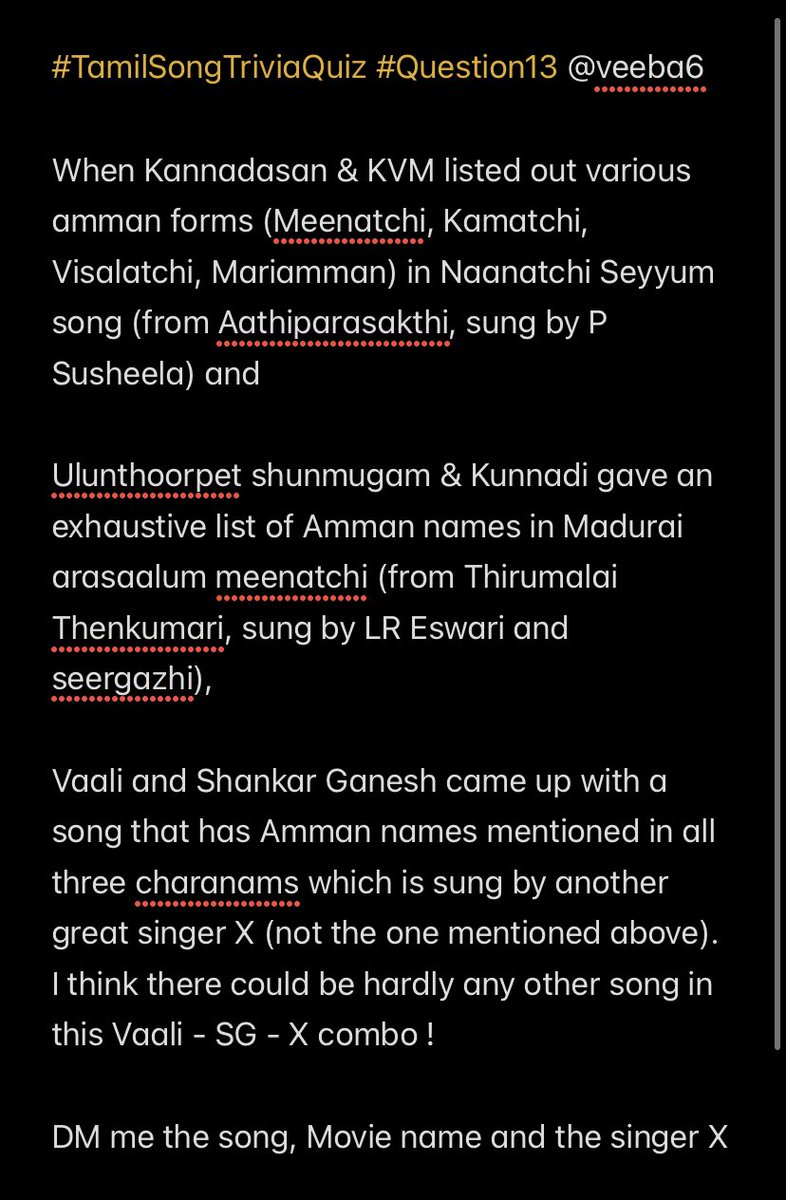 veeba6's tweet photo. #TamilSongTriviaQuiz #Question13
Guess this song written by Vaali, composed by Shankar Ganesh! For more clues, Check the image attached
Like this tweet if you are trying to solve this ! Please only DM me the answers https://t.co/3fw87NEPQg