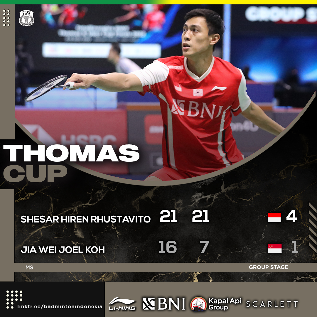 INABadminton's tweet photo. Vito pertegas kemenangan Indonesia! 🇮🇩🇮🇩🇮🇩

#BadmintonIndonesia #ThomasUberCup2022 #TUC2022 #ThomasCup2022 https://t.co/tZSoSEhEtk