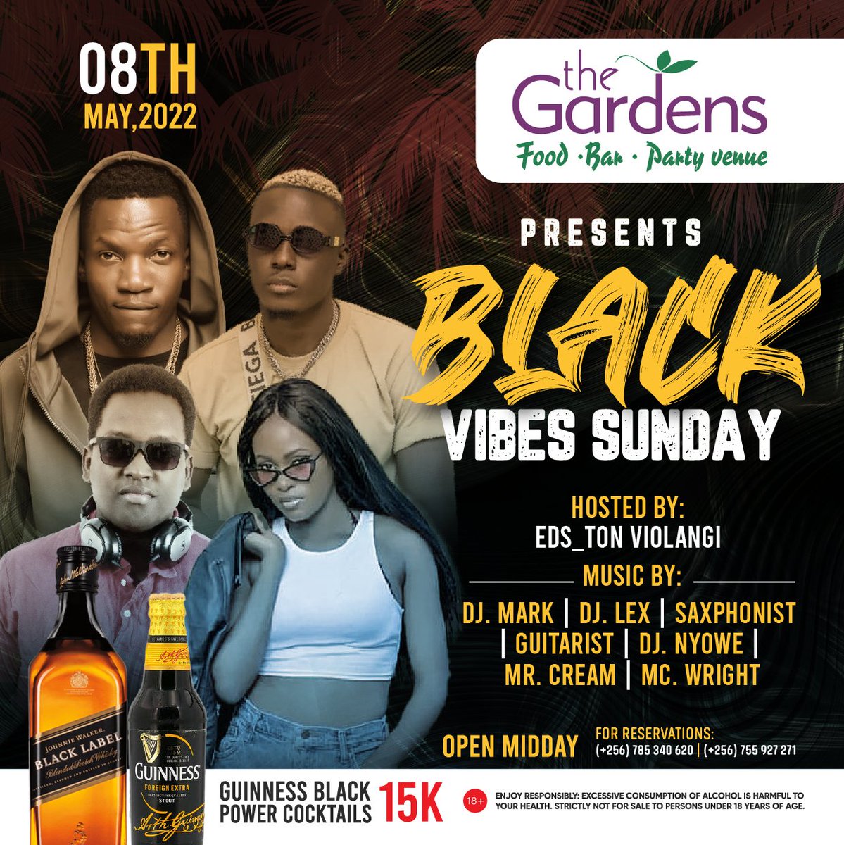 EdstonLounge's tweet photo. Black vibes Sundays here to clear away the rust of your entire week
#blackvibesudays #eds_ton #gardensnajeera #djlex #guiness
#johnwalker #djnyowe #djmark https://t.co/ZZtj9oUZ46