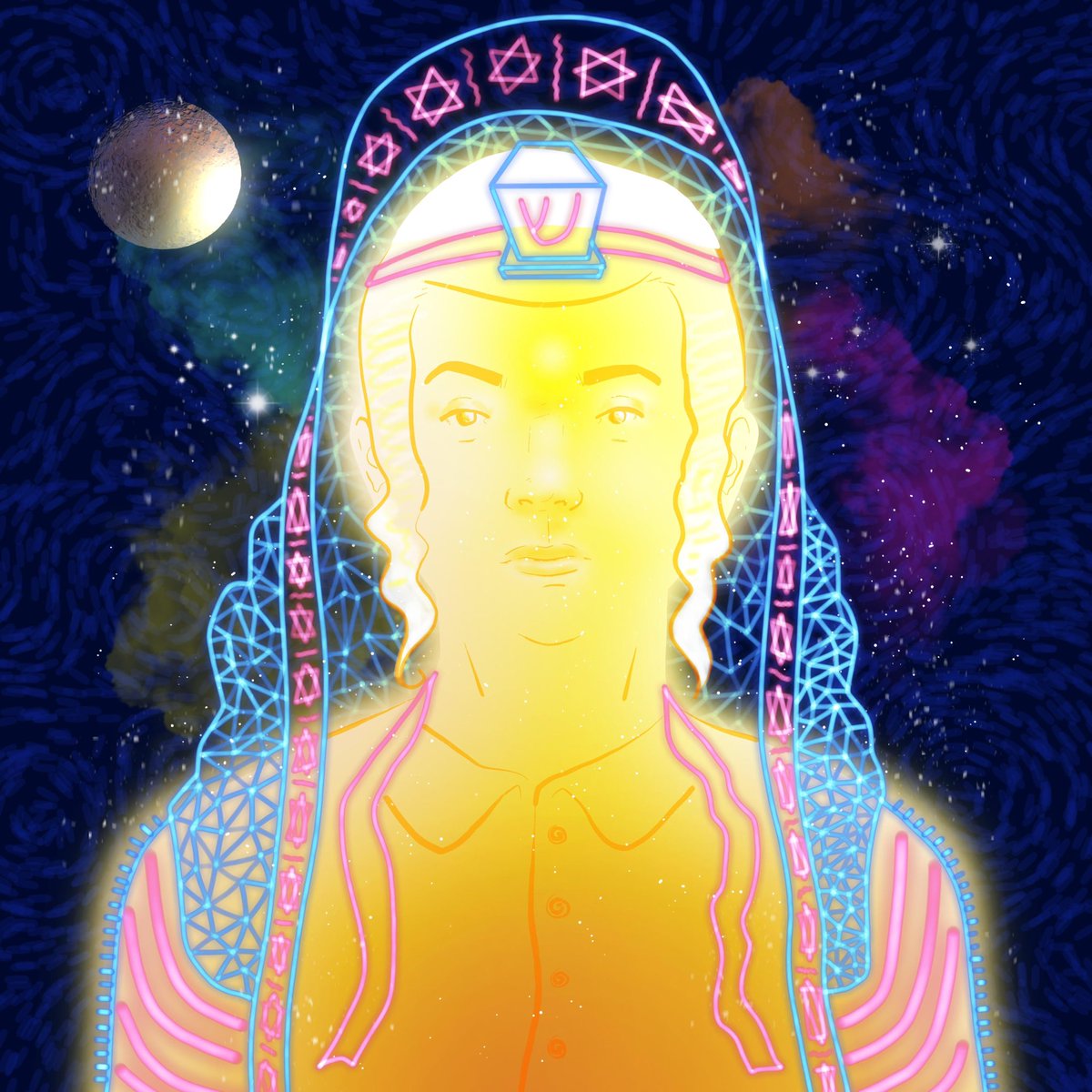 (3/3) 
TKC X Mike Wirth I am my light body Ani Or
_

The Kiddush Club NFT has partnered with visual artist <a href="/mikewirth/">Mike Wirth | משה בן המדבר</a> !

Mike is a visual artist, graphic designer. His art beams us into a fantastical neon-lite future using digital painting tools and Jewish storytelling.