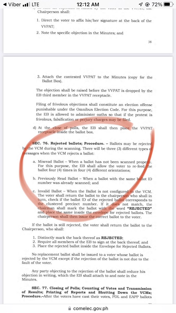 Joseph_Morong's tweet photo. We shud all be on the lookout for voter suppression acts. What happens if your ballot is rejected by the VCM? No. 1, it CANNOT BE REPLACED. Confirmed w/COMELEC. Here’s portion from COMELEC’s General Instruction reso. https://t.co/h6RVjBy2KD