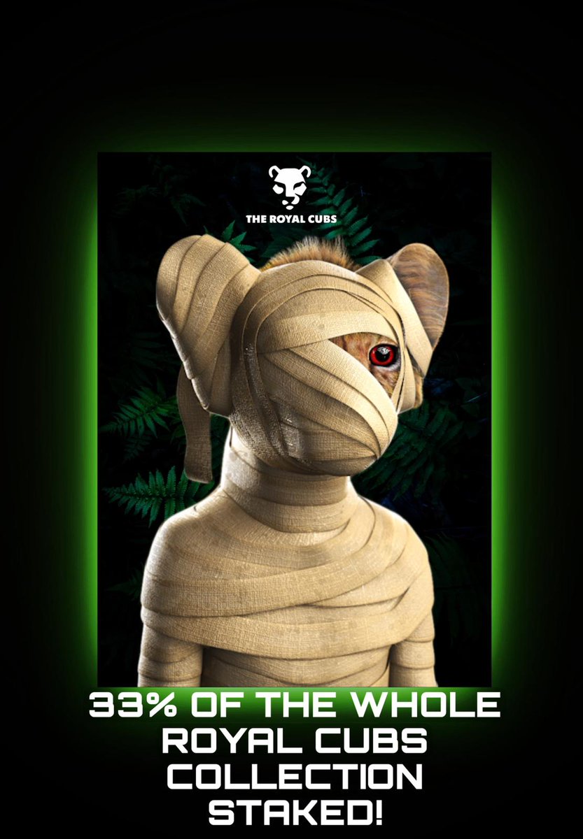 TheRoyalCubs's tweet photo. 1/3 of all cubs staked ✅ 

How many cubs will be staked when the jungle marketplace is released? 👀

Comment below ⬇️ 

#SpreadTheRoar #NFT #NFTCommunity https://t.co/w1oCXiTcDU