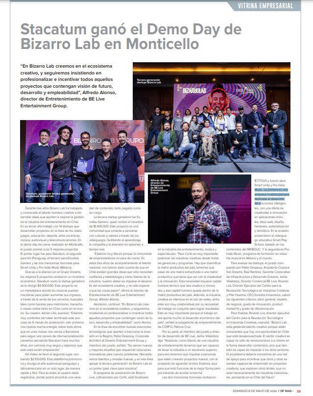 La startup <a href="/Stacatum/">Stacåtum</a> ganó el Demo Day de <a href="/BizarroLab/">Bizarro Lab</a> en Monticello. 
💪🏼🎸👯‍♀️