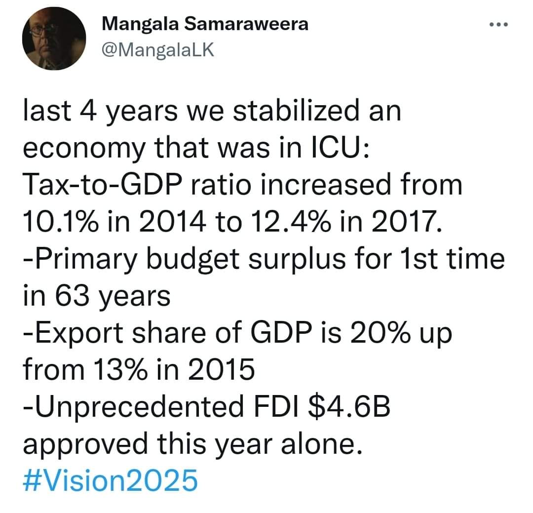 SharminiDNS's tweet photo. What Mangala achieved as Finance Minister. https://t.co/S1I0aJtGof
