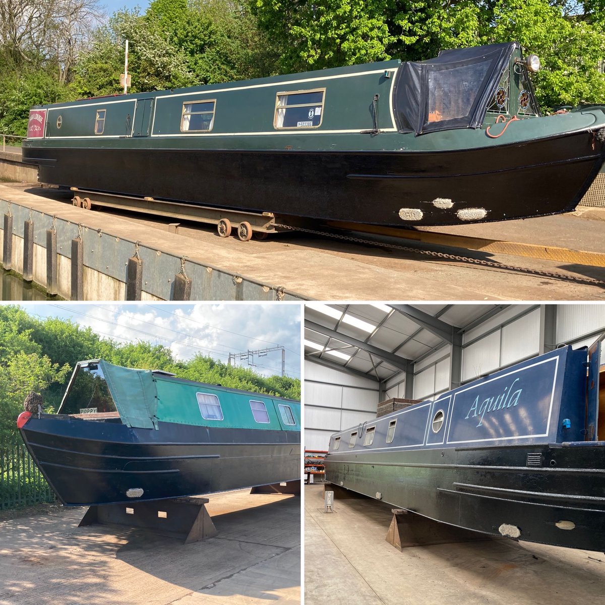 whiltonmarina's tweet photo. End of a busy weekend of blackings for Chris including NB Sara Louise, NB Poppy and NB Aquila 😀💪🏻 #narrowboatblacking #blacking #canalboat https://t.co/m6krbbUEXy