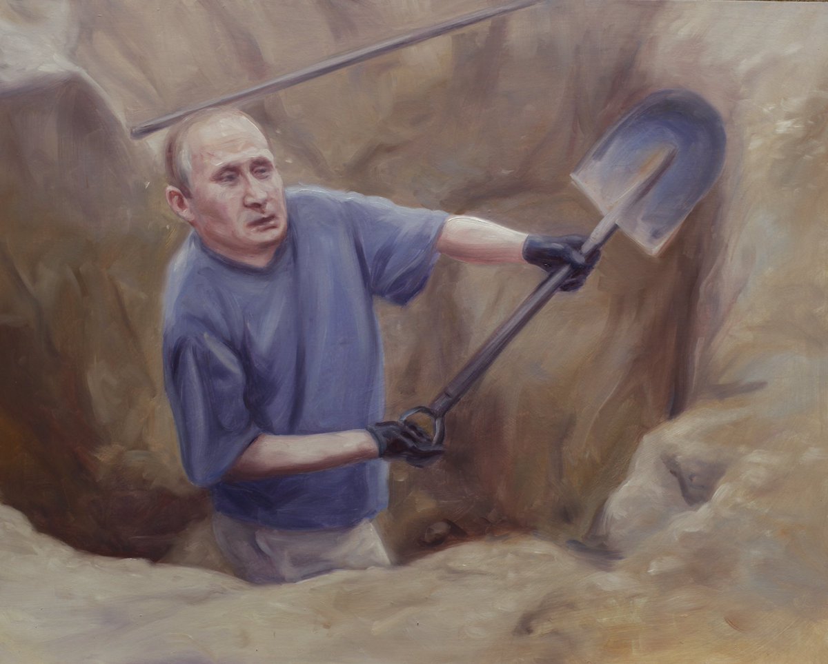 KajStenvall's tweet photo. ” Digging It Deeper ”, 2022, oil on board, 40 x 50 cm. #ukraine #ukraina #slavaukraini #stopputin #war #victoryday #peace #art #oilpainting #contemporaryart https://t.co/7jWefh4v9S
