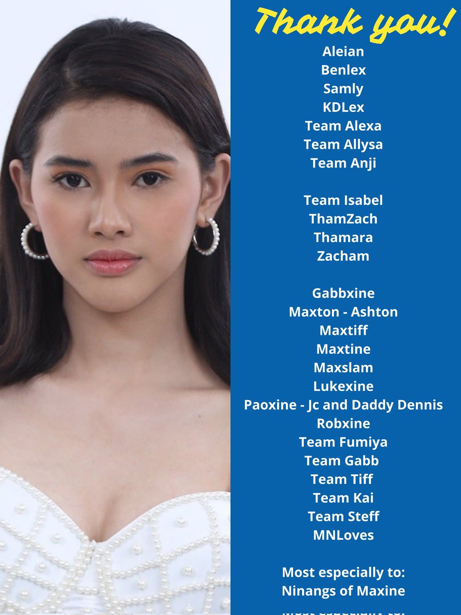 TeamMaxineOFC's tweet photo. Good evening, everyone! 

Before this day ends, we would like to thank the people behind Maxine's success as part of the Final 5 of the Teen Housemates.

First of all, to God. Second, to all sponsors, berries, shippers, and other fandoms who are listed on the poster.

TYSM! ✨ https://t.co/mqZ8PDbXHM