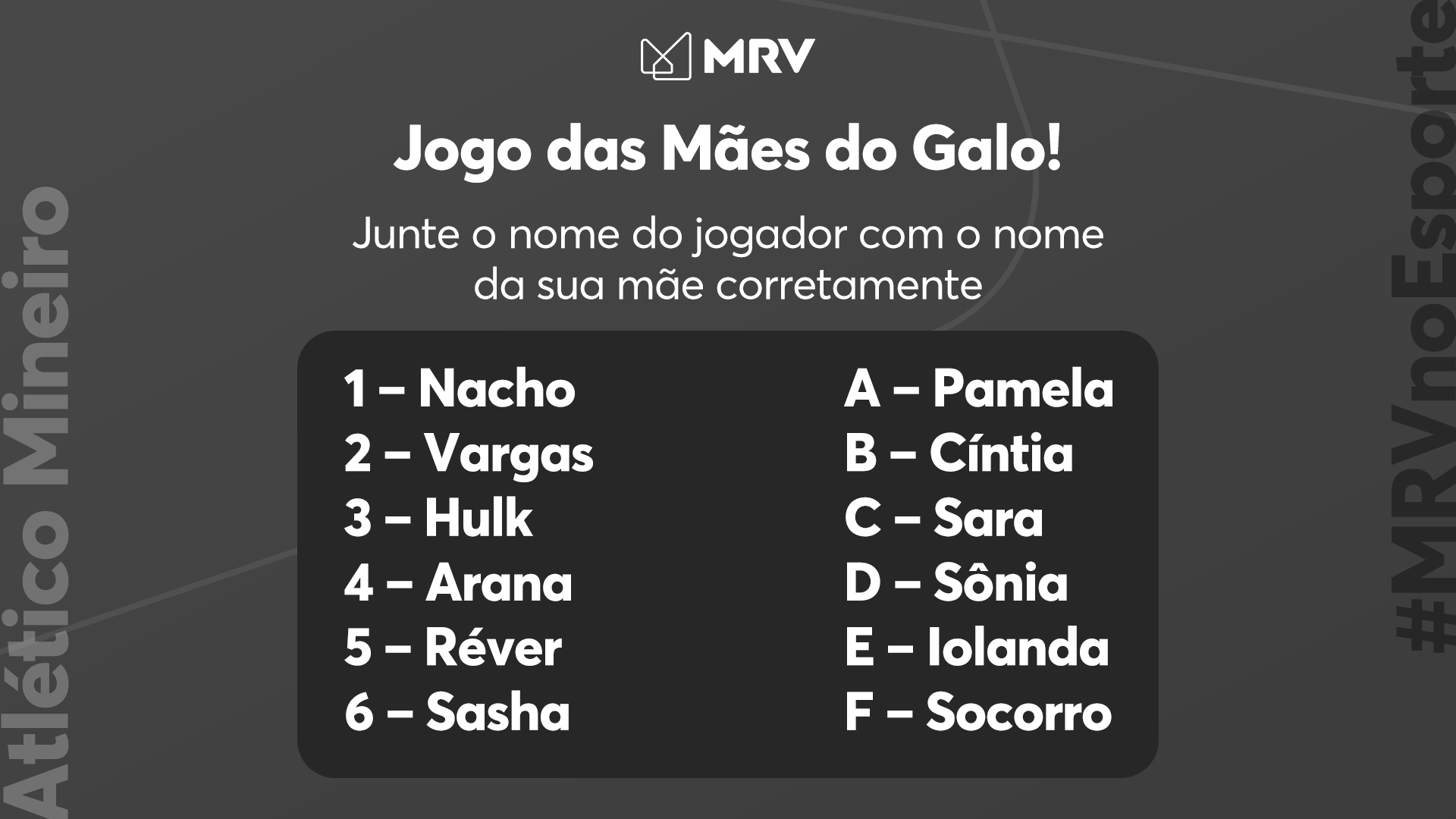 Atlético on X: Fala, Massa! Vocês conhecem bem os craques do Galo, mas  será que sabem os nomes das Mães deles? Responde aí nos comentários para  provar que de @atletico vocês sabem