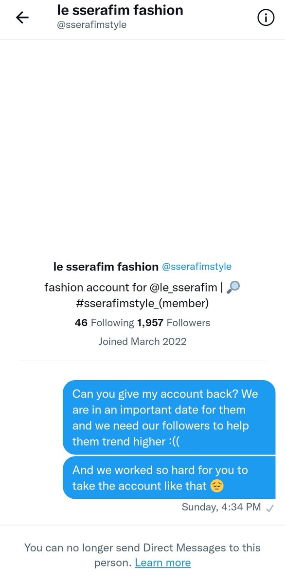 lssrfm_trends's tweet photo. (🚨) BLOCK OR UNFOLLOW 

We couldn't get our account back. We even send dms to them but they blocked us

Please unfollow, they don't deserve to run a le sserafim account by taking advantage of someones work

📎https://t.co/iQddnUs8XX

#LE_SSERAFIM #르세라핌 @LE_SSERAFIM #FEARLESS https://t.co/c7iqbbmq9v