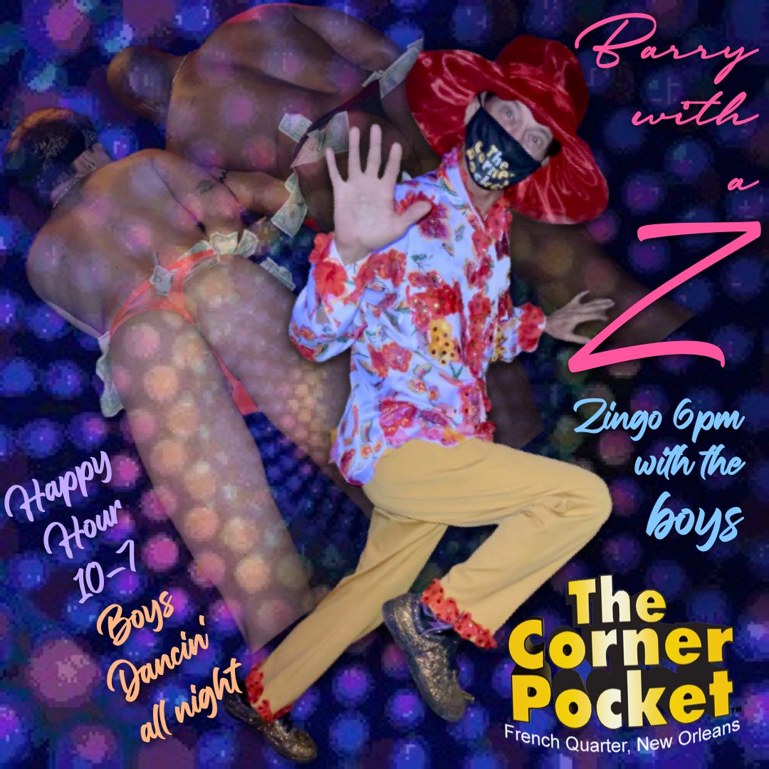 cornerpocketno's tweet photo. Cold drinks all day, hot boys all night. Happy Hour till 7PM. Barry Bareass hosts Zingo! at 6PM; the boys will be pullin' the balls and dancin' on the bar all night. Come win bar tabs or other fabulous prizes. Get lucky and be sure to listen for everybody's fave,  "O 69." https://t.co/iG27Ne71OE