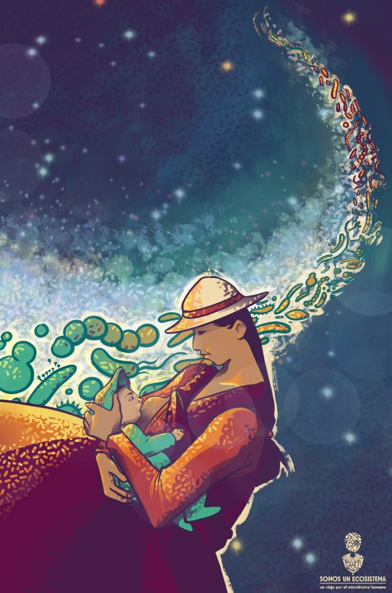 criordor's tweet photo. 💜 El primer amor es microbiano, el contacto, la piel, la leche materna, una conjunción de amores pasados y futuros de nuestra vida en la Tierra ☀️ Feliz día de la madre  🦠💚
Ilustración @microbiale 
#MothersDay #DíaDeLaMadre2022 https://t.co/aUQzgpf4YJ
