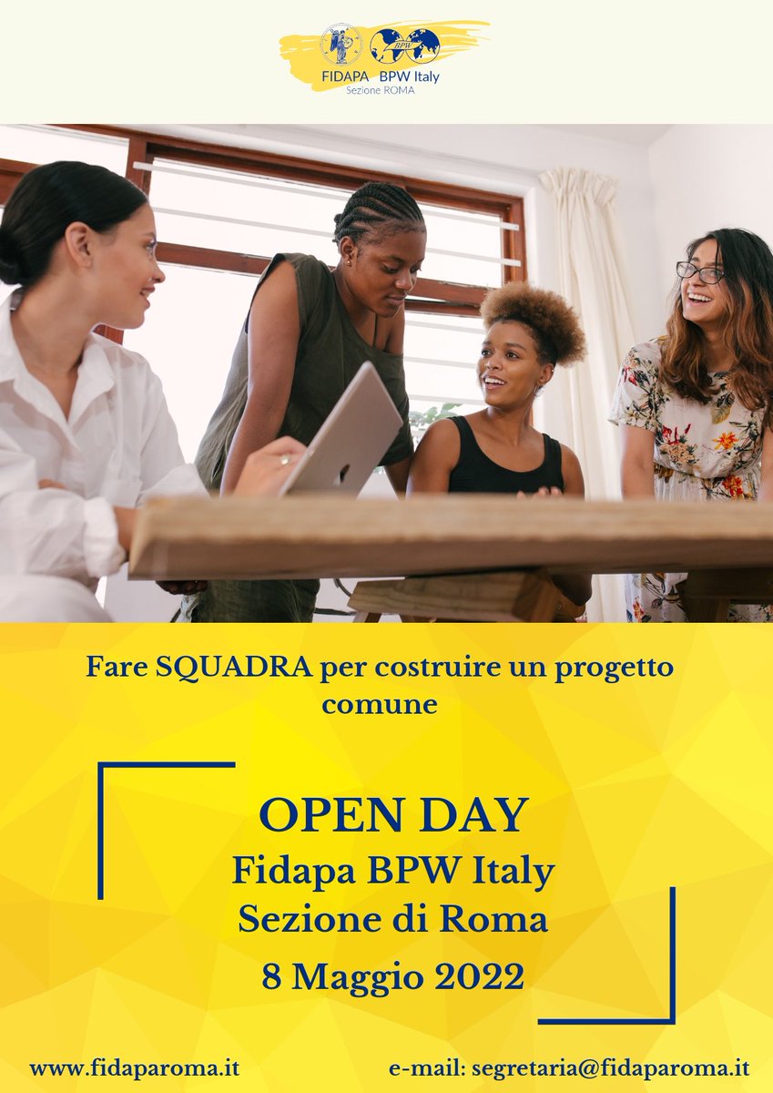 fidaparoma's tweet photo. 💛 #OPENDAY Fidapa Bpw Italy - Sezione di Roma 💙
Cos’è @FIDAPA? 
è dare #esempio ✔️
è #condivisione 💌
è #diversità in quanto #valoreaggiunto 🫶🏻
è #faresquadra 👩🏼‍🤝‍👩🏽
è #empowerment delle #donne 🏋🏻‍♀️
e #unitesivince 👩‍👩‍👧‍👧
iscrivetevi e condivideteli con noi 💛 
https://t.co/7TVOiqX5V2 https://t.co/YW7DwB4qwD