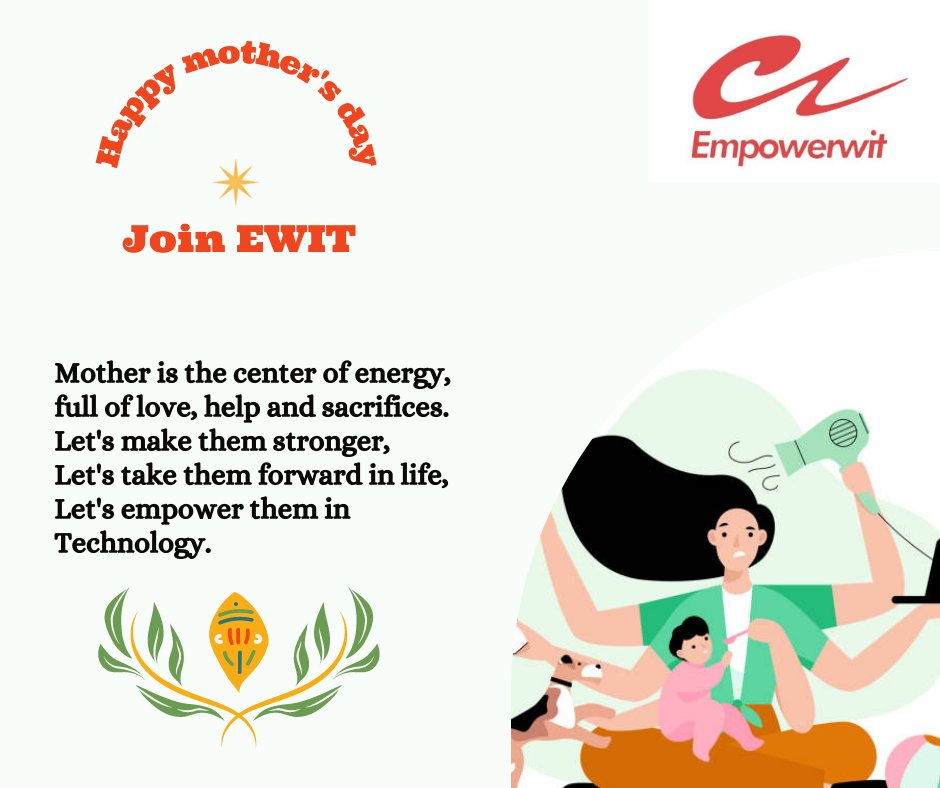 EWIT_Official's tweet photo. Happy Mothers day
#MothersDay #MothersDay2022 #joinewit #EmpoweringHousewives @unwomenindia https://t.co/cjIVXDC2vf