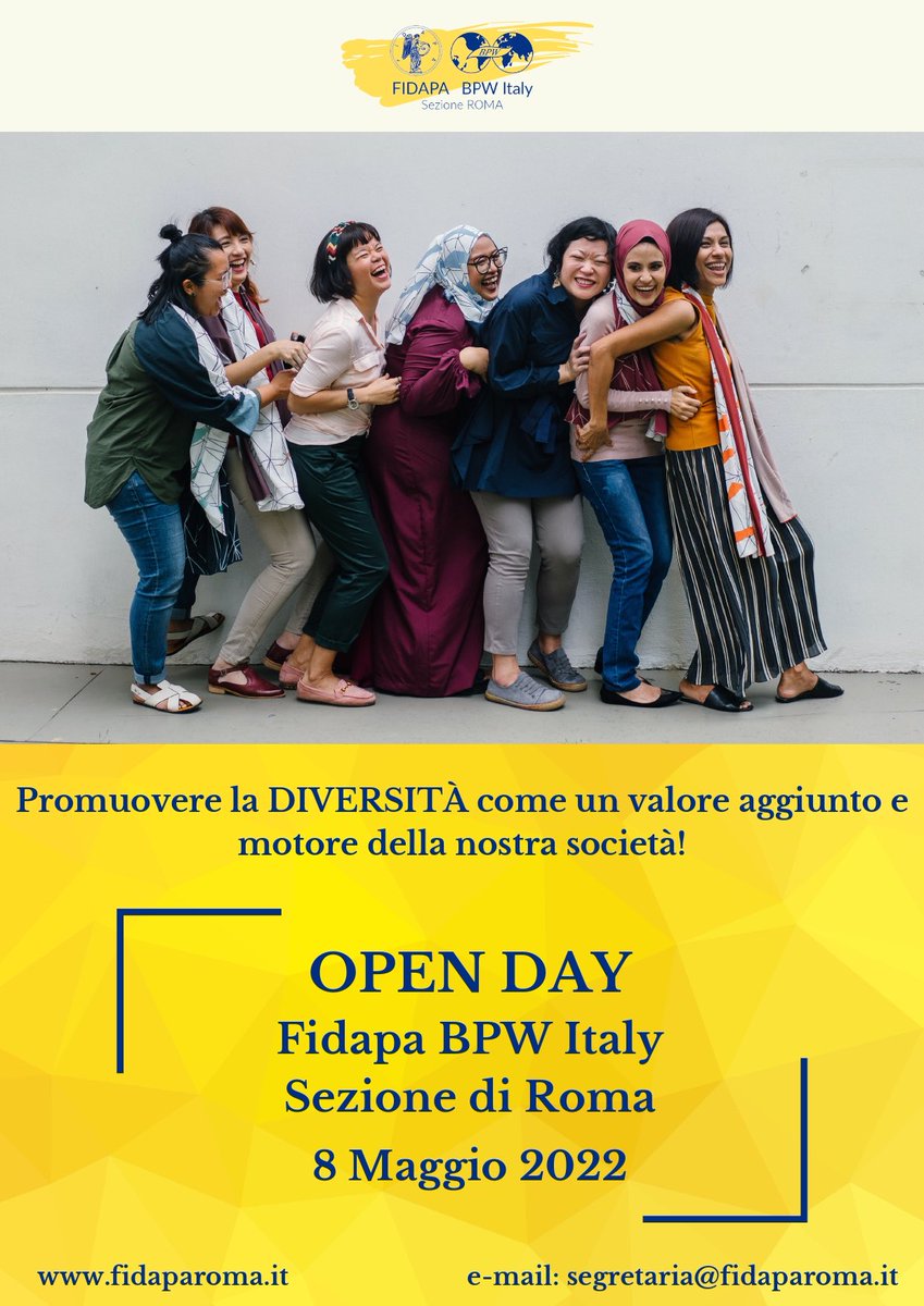 fidaparoma's tweet photo. 💛 #OPENDAY Fidapa Bpw Italy - Sezione di Roma 💙
Cos’è @FIDAPA? 
è dare #esempio ✔️
è #condivisione 💌
è #diversità in quanto #valoreaggiunto 🫶🏻
è #faresquadra 👩🏼‍🤝‍👩🏽
è #empowerment delle #donne 🏋🏻‍♀️
e #unitesivince 👩‍👩‍👧‍👧
iscrivetevi e condivideteli con noi 💛 
https://t.co/7TVOireHjC https://t.co/xzPD2BrjmF